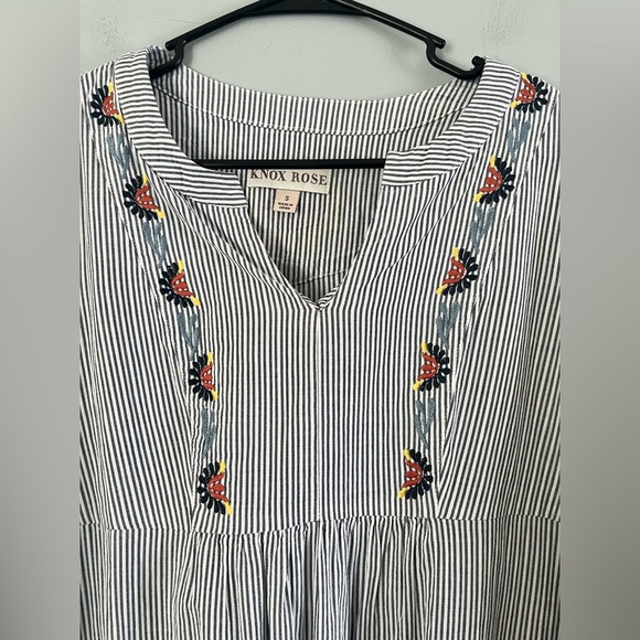 Knox Rose Embroidered 3/4 Ballon Sleeve Dress Sz S blue and white striped boho - Picture 6 of 11